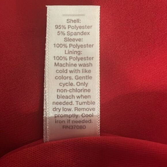 CATO Red Shift Dress Mameluke Tiered Puff Sleeve A-line V-Neck Flowy Midi Knee L - Picture 10 of 10